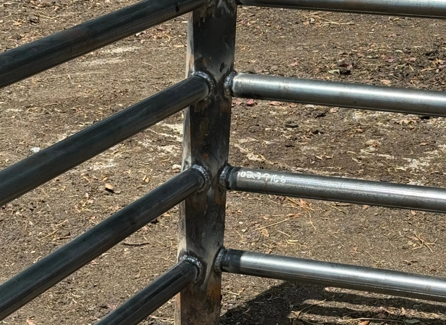 Custom Ironwork service Welded metal fence post with horizontal bars